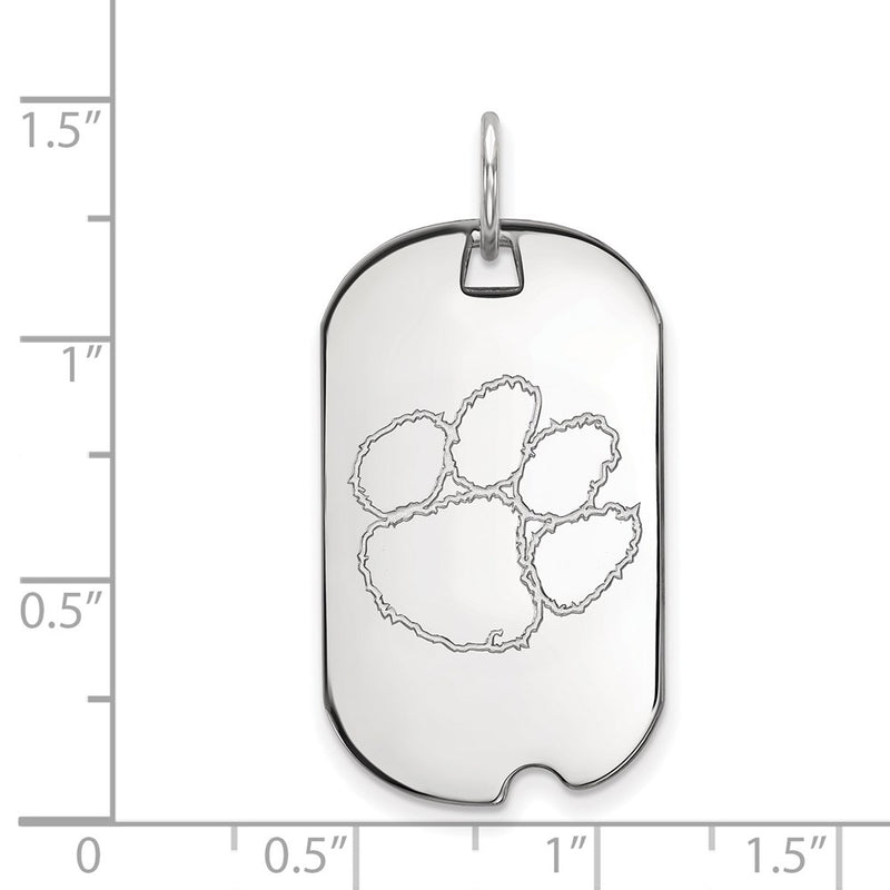 Sterling Silver Rhodium Plated Logoart Clemson University Tiger Paw Small Dog Tag Pendant