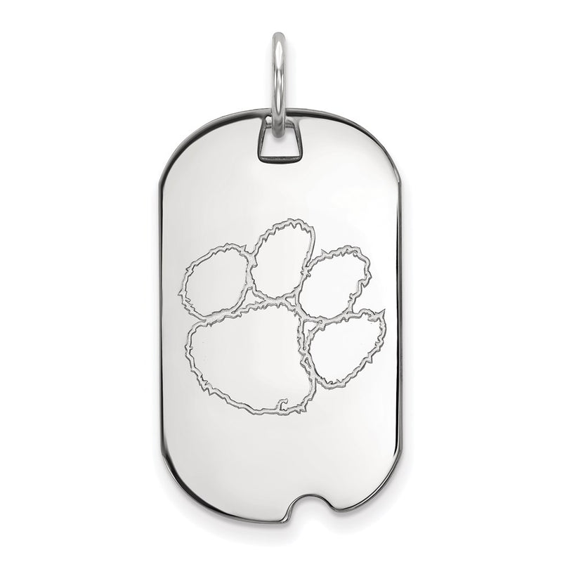 Sterling Silver Rhodium Plated Logoart Clemson University Tiger Paw Small Dog Tag Pendant