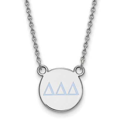 Sterling Silver Rhodium Plated Logoart Delta Sorority Greek Letters Small Color Enamel Pendant 18 Inch Necklace