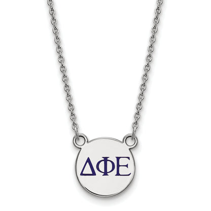 Sterling Silver Rhodium Plated Logoart Delta Phi Epsilon Sorority Greek Letters Small Color Enamel Pendant 18 Inch Necklace