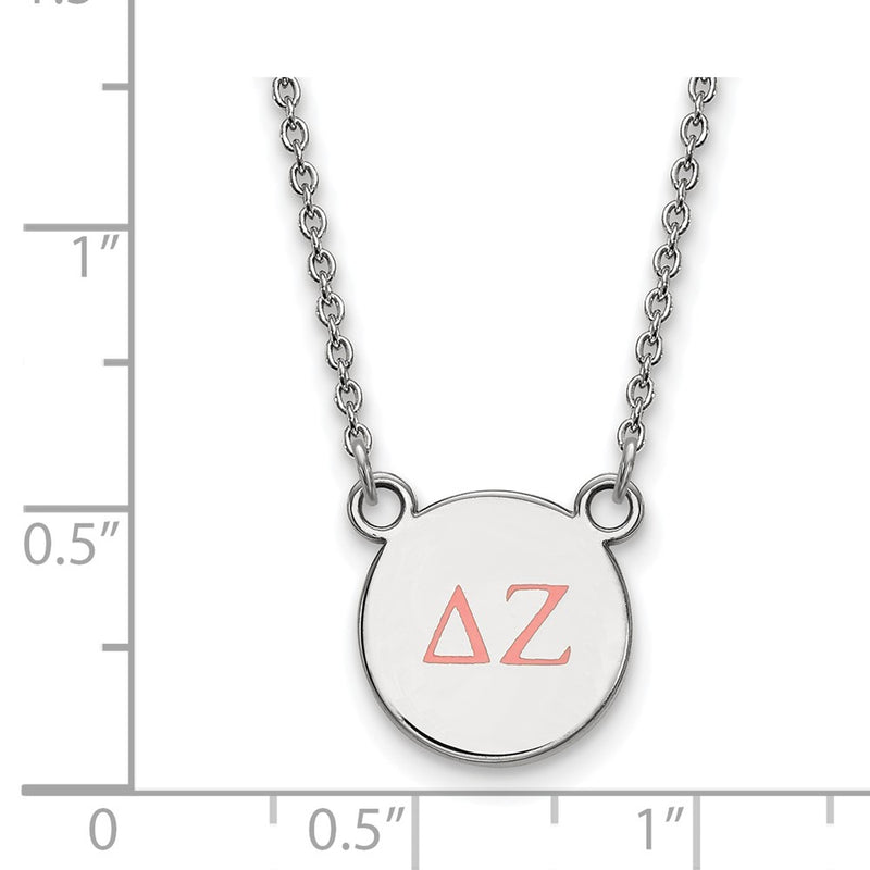 Sterling Silver Rhodium Plated Logoart Delta Zeta Sorority Greek Letters Small Color Enamel Pendant 18 Inch Necklace
