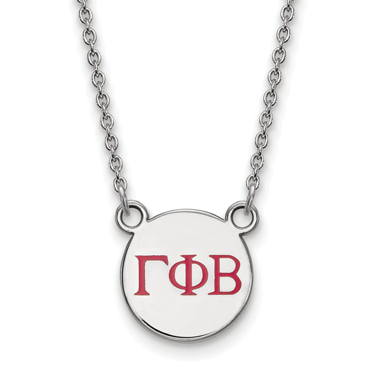 Sterling Silver Rhodium Plated Logoart Gamma Phi Beta Sorority Greek Letters Small Color Enamel Pendant 18 Inch Necklace