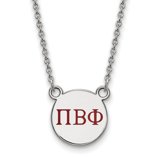 Sterling Silver Rhodium Plated Logoart Pi Beta Phi Sorority Greek Letters Small Color Enamel Pendant 18 Inch Necklace