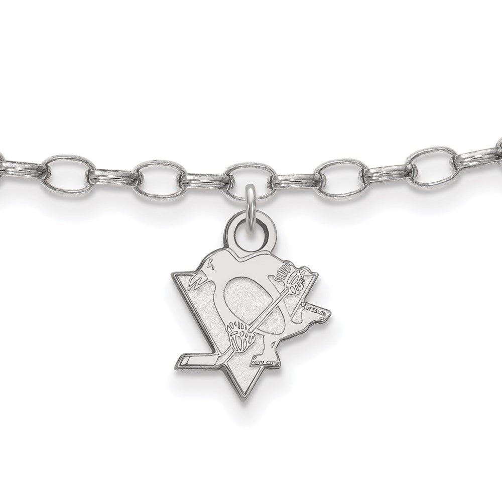 Sterling Silver Rhod-Pltd Nhl Logoart Pittsburgh Penguins Anklet