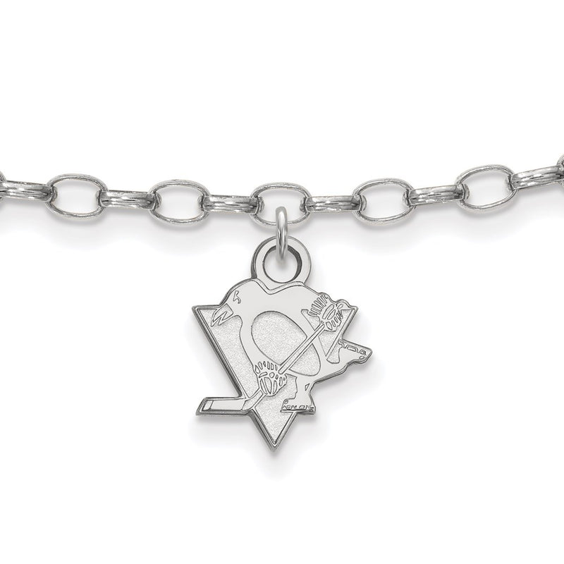 Sterling Silver Rhod-Pltd Nhl Logoart Pittsburgh Penguins Anklet