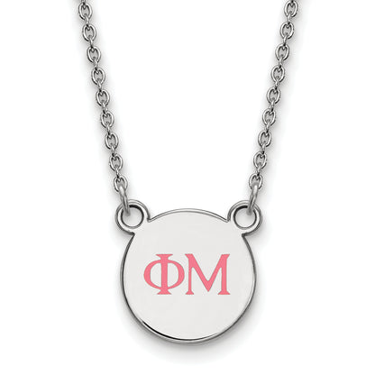 Sterling Silver Rhodium Plated Logoart Phi Mu Sorority Greek Letters Extra Small Color Enamel Pendant 18 Inch Necklace