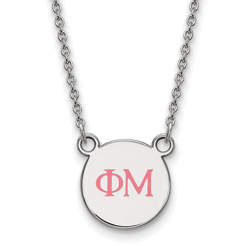 Sterling Silver Rhodium Plated Logoart Phi Mu Sorority Greek Letters Extra Small Color Enamel Pendant 18 Inch Necklace