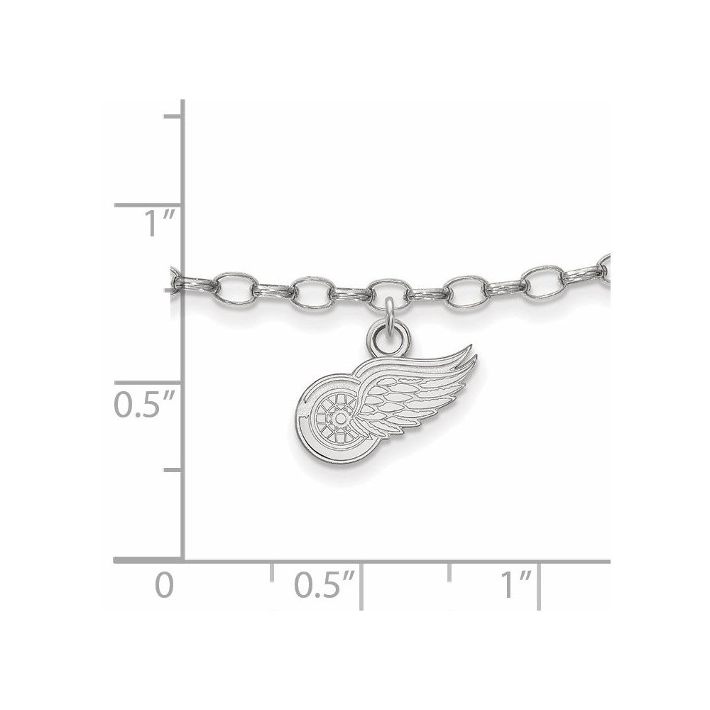 Sterling Silver Rhodium-Plated Nhl Logoart Detroit Red Wings Anklet
