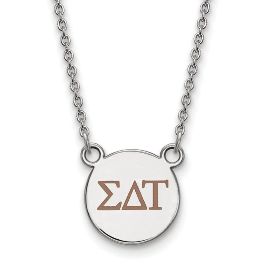 Sterling Silver Rhodium Plated Logoart Sigma Delta Tau Sorority Greek Letters Small Color Enamel Pendant 18 Inch Necklace