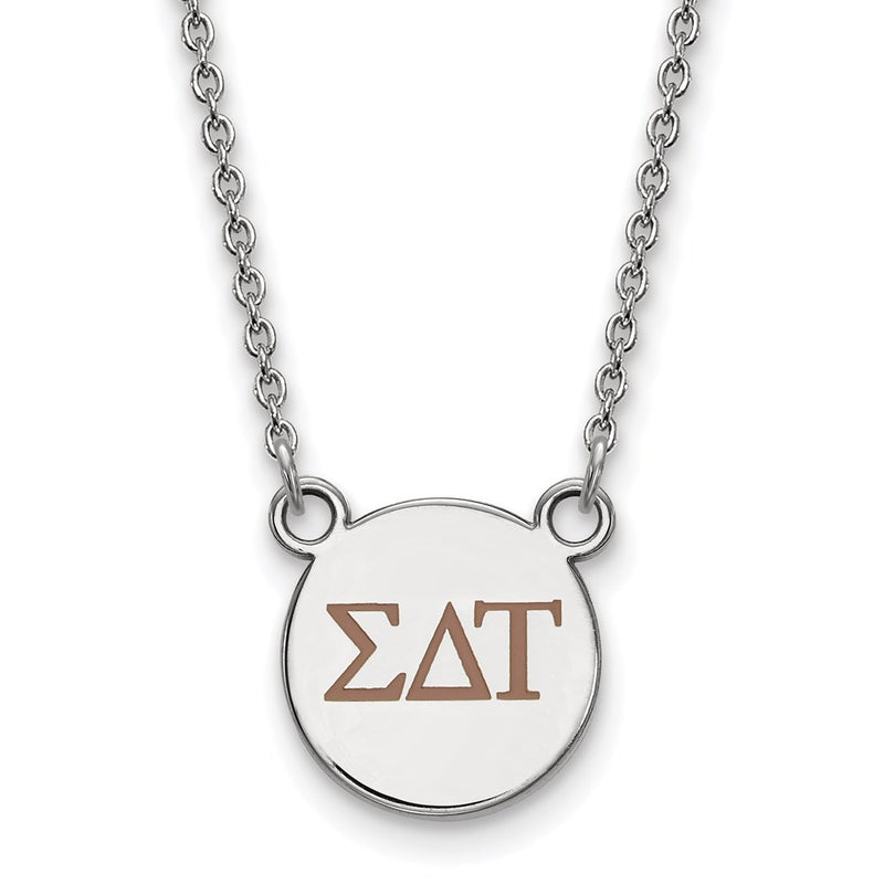Sterling Silver Rhodium Plated Logoart Sigma Delta Tau Sorority Greek Letters Small Color Enamel Pendant 18 Inch Necklace