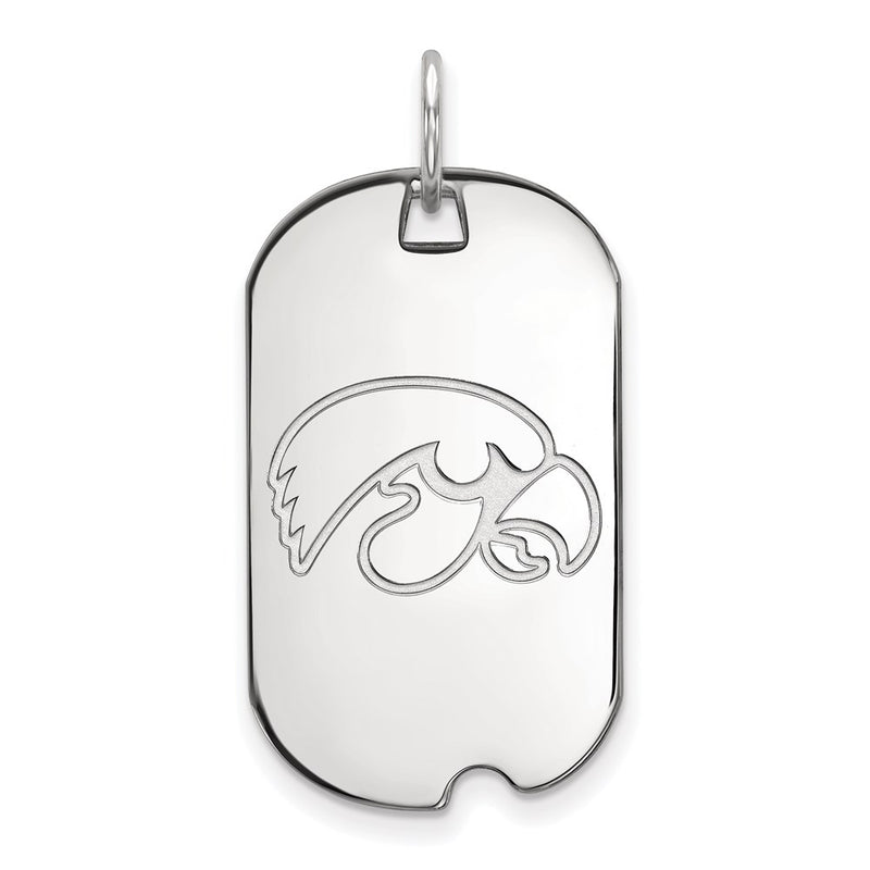 Sterling Silver Rhodium Plated Logoart University Of Iowa Hawk Small Dog Tag Pendant
