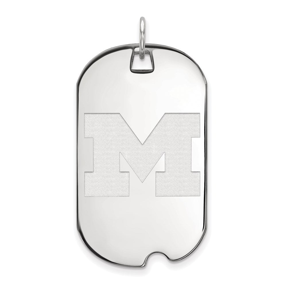 Sterling Silver Rhodium Plated Logoart University Of Michigan Letter M Large Dog Tag Pendant
