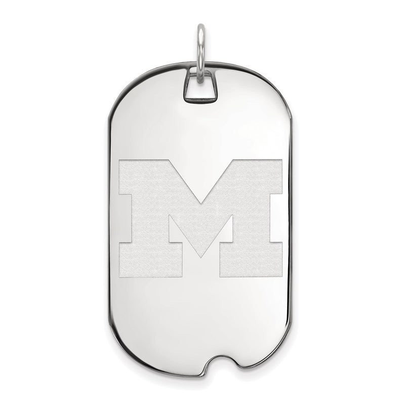 Sterling Silver Rhodium Plated Logoart University Of Michigan Letter M Large Dog Tag Pendant