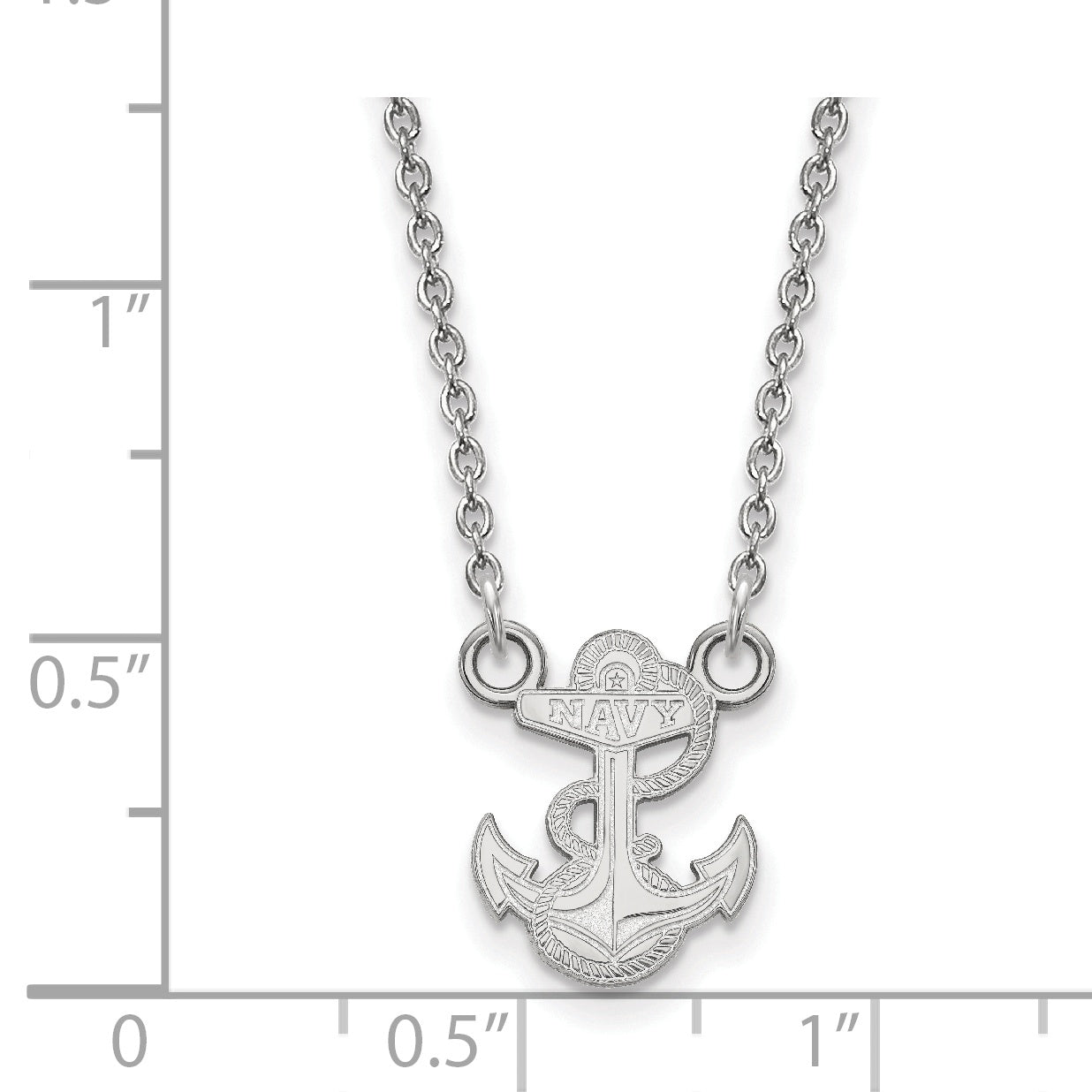 10K White Gold Logoart Us Naval Academy Anchor Small Pendant 18 Inch Necklace