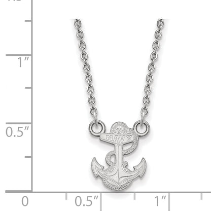 10K White Gold Logoart Us Naval Academy Anchor Small Pendant 18 Inch Necklace
