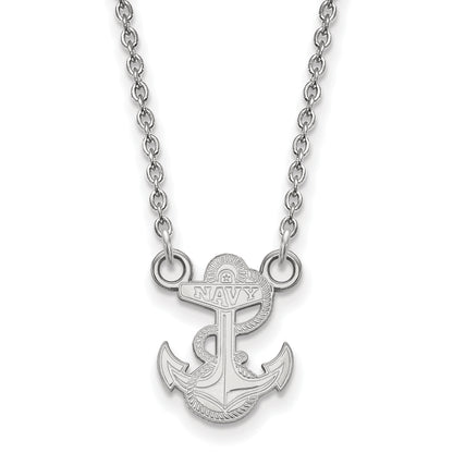 10K White Gold Logoart Us Naval Academy Anchor Small Pendant 18 Inch Necklace