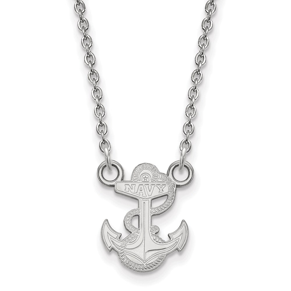 Sterling Silver Rhodium Plated Logoart Us Naval Academy Anchor Small Pendant 18 Inch Necklace