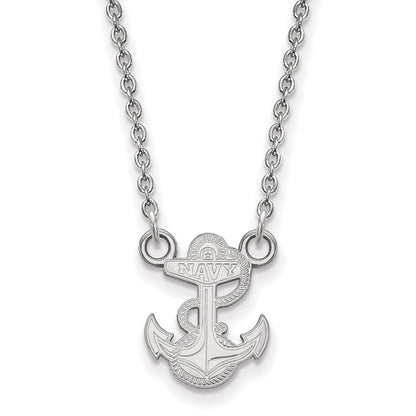 Sterling Silver Rhodium Plated Logoart Us Naval Academy Anchor Small Pendant 18 Inch Necklace