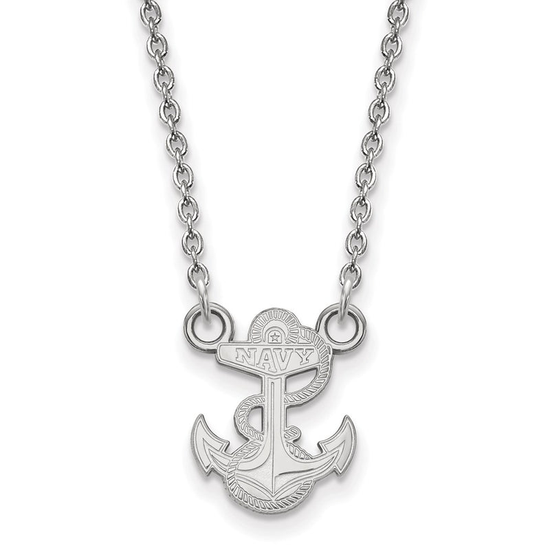 Sterling Silver Rhodium Plated Logoart Us Naval Academy Anchor Small Pendant 18 Inch Necklace