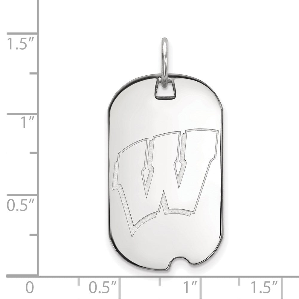 Sterling Silver Rhodium Plated Logoart University Of Wisconsin Letter W Small Dog Tag Pendant