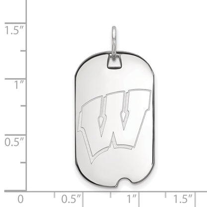 Sterling Silver Rhodium Plated Logoart University Of Wisconsin Letter W Small Dog Tag Pendant