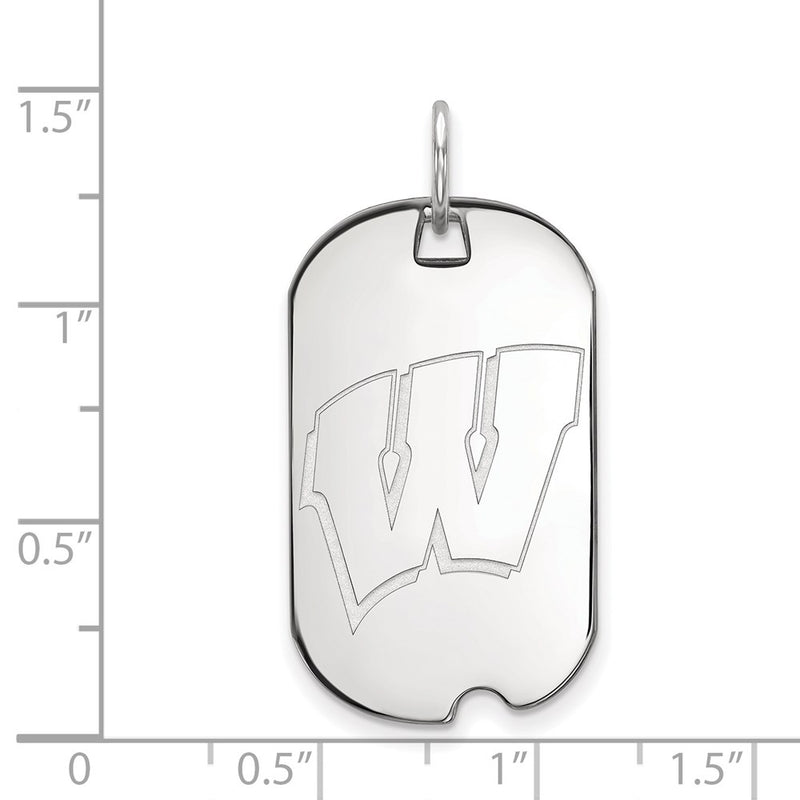 Sterling Silver Rhodium Plated Logoart University Of Wisconsin Letter W Small Dog Tag Pendant