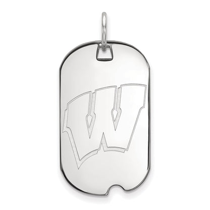 Sterling Silver Rhodium Plated Logoart University Of Wisconsin Letter W Small Dog Tag Pendant