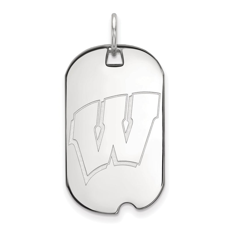 Sterling Silver Rhodium Plated Logoart University Of Wisconsin Letter W Small Dog Tag Pendant
