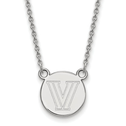 Sterling Silver Rhodium Plated Logoart Villanova University Letter V Small Disc 18 Inch Necklace