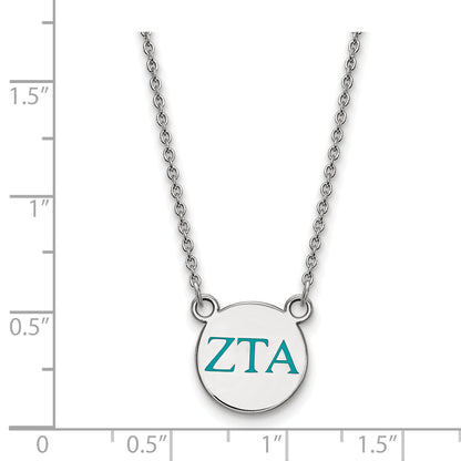 Sterling Silver Rhodium Plated Logoart Zeta Tau Alpha Sorority Greek Letters Small Color Enamel Pendant 18 Inch Necklace