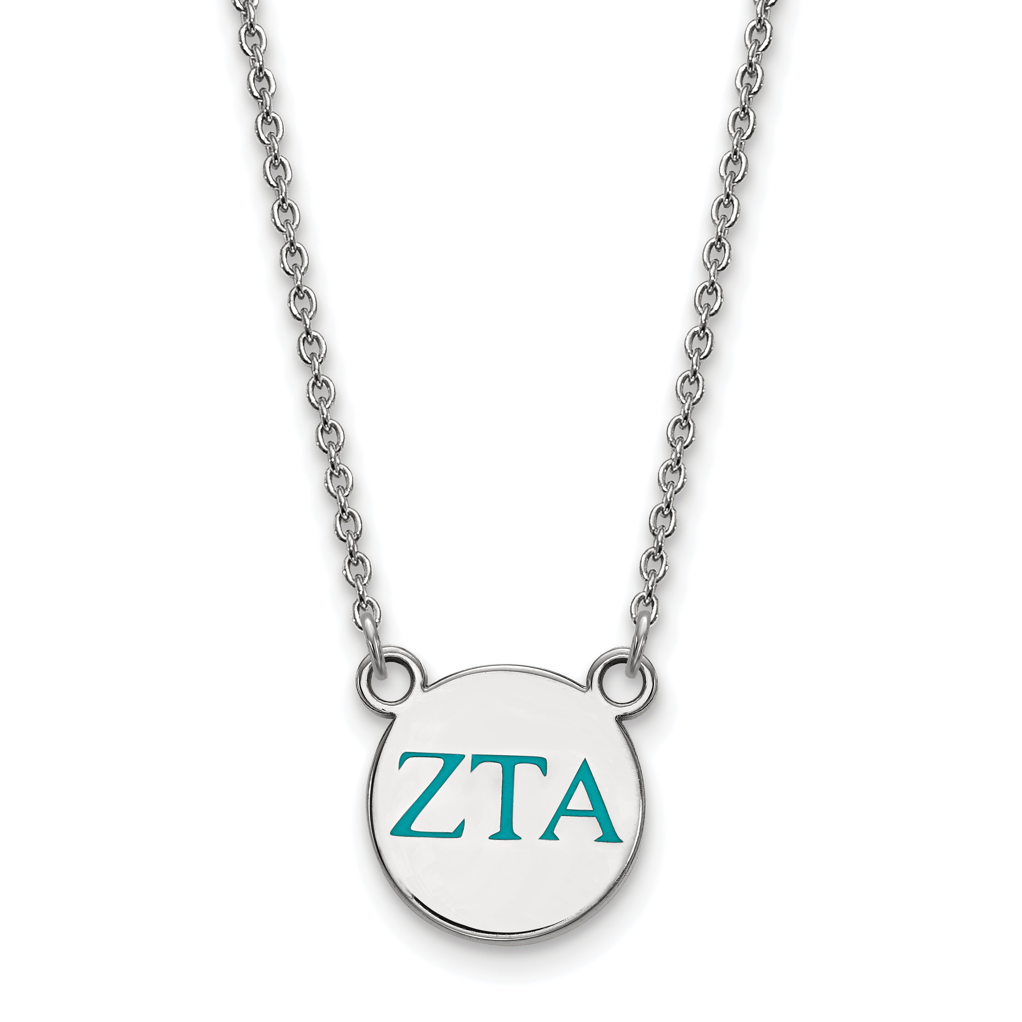 Sterling Silver Rhodium Plated Logoart Zeta Tau Alpha Sorority Greek Letters Small Color Enamel Pendant 18 Inch Necklace