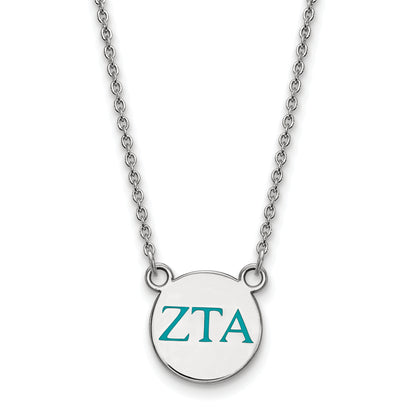Sterling Silver Rhodium Plated Logoart Zeta Tau Alpha Sorority Greek Letters Small Color Enamel Pendant 18 Inch Necklace