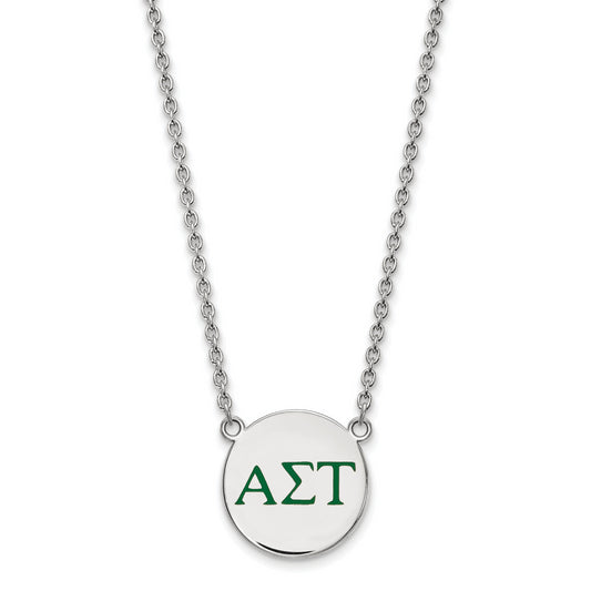 Sterling Silver Rhodium Plated Logoart Alpha Sigma Tau Sorority Greek Letters Large Color Enamel Pendant 18 Inch Necklace