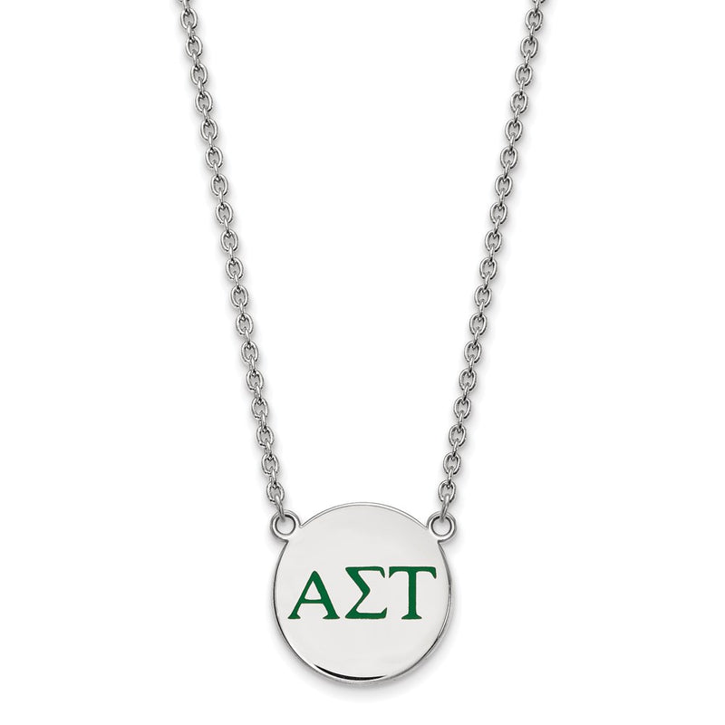 Sterling Silver Rhodium Plated Logoart Alpha Sigma Tau Sorority Greek Letters Large Color Enamel Pendant 18 Inch Necklace