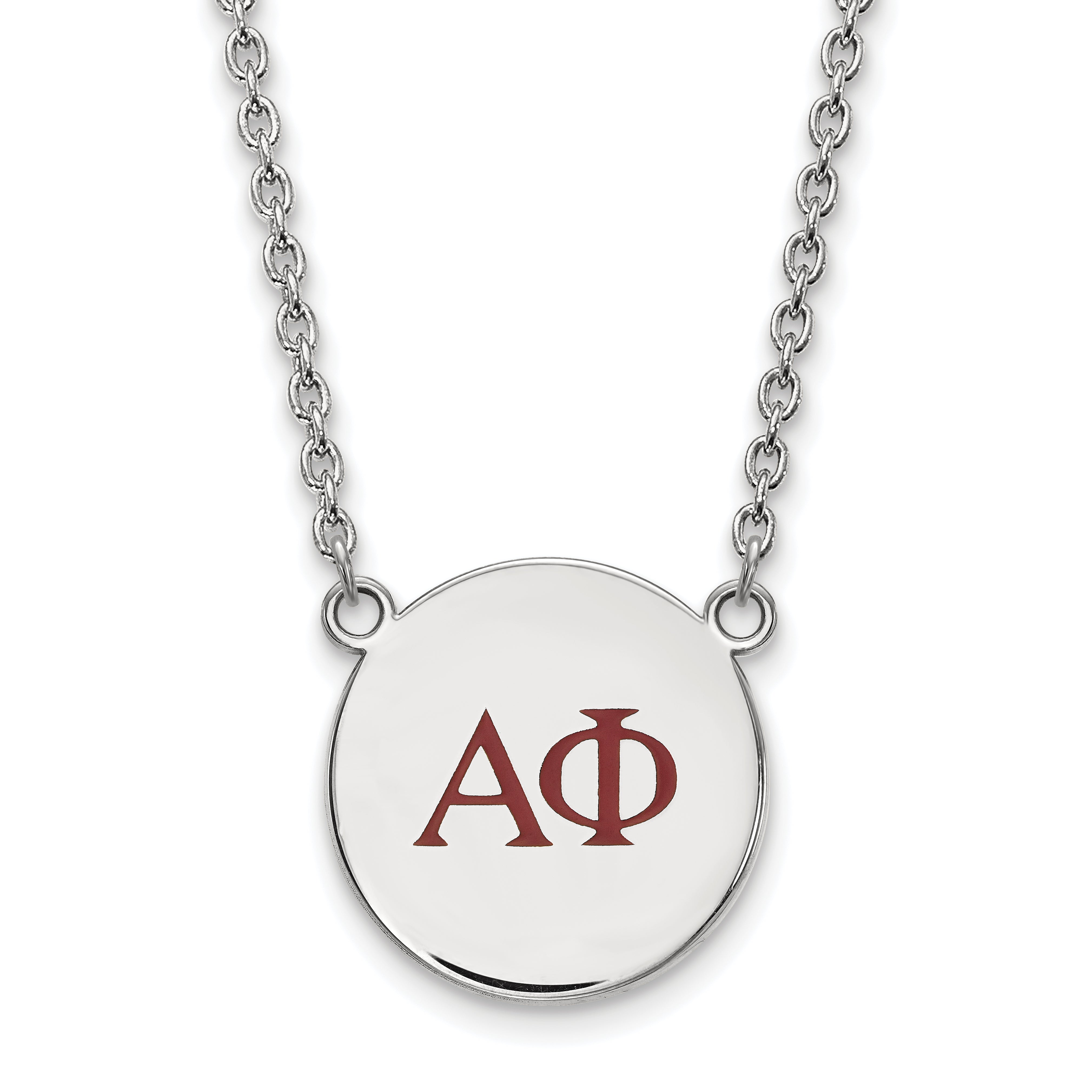 Sterling Silver Rhodium Plated Logoart Alpha Phi Sorority Greek Letters Large Color Enamel Pendant 18 Inch Necklace