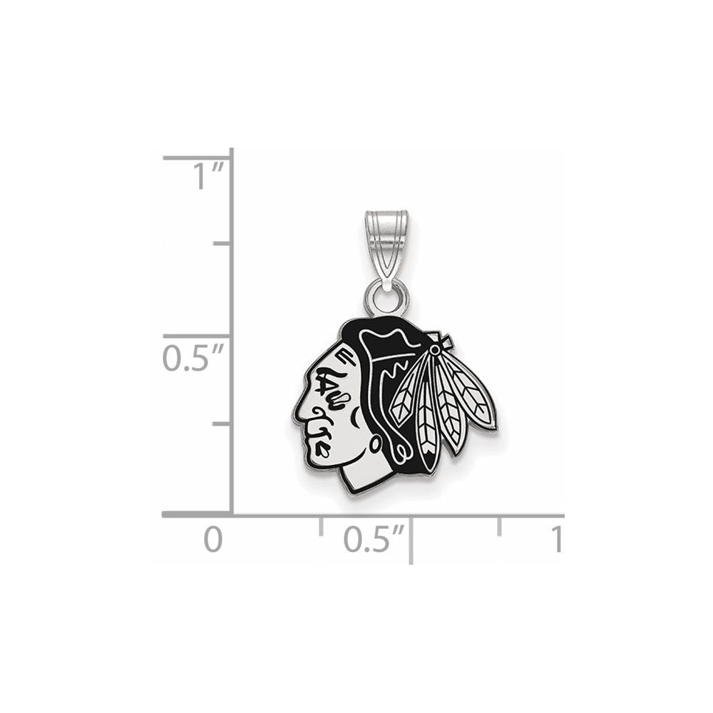 Sterling Silver Rhodium Plated Nhl Logoart Chicago Blackhawks Small Enameled Pendant