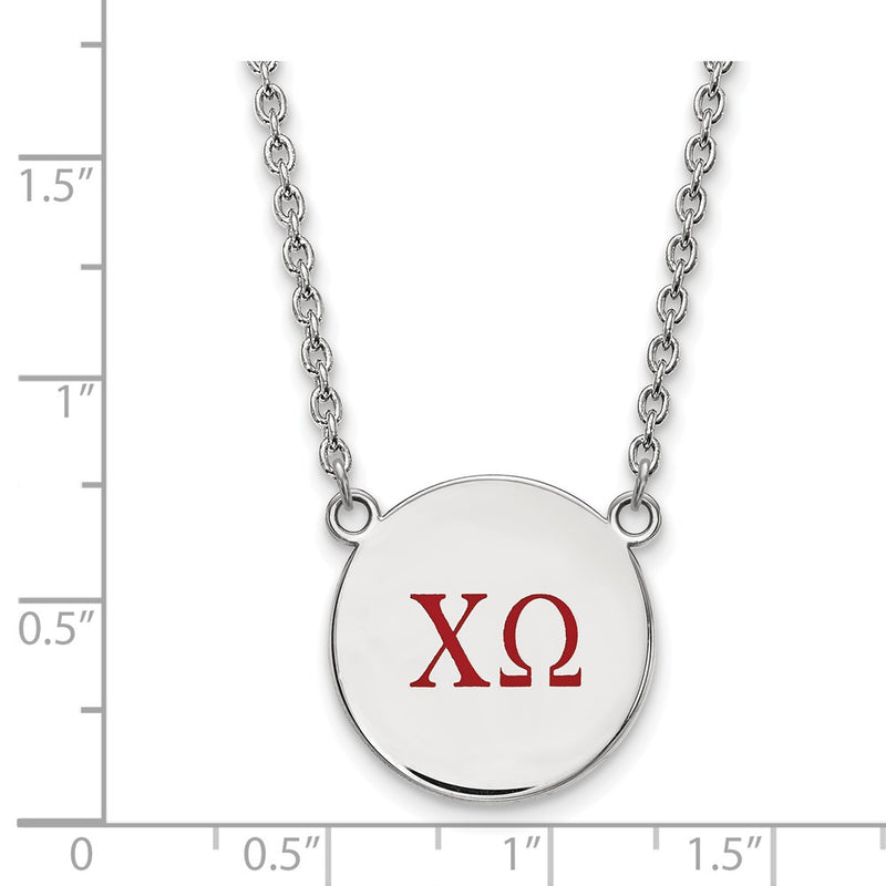 Sterling Silver Rhodium Plated Logoart Chi Omega Sorority Greek Letters Large Color Enamel Pendant 18 Inch Necklace