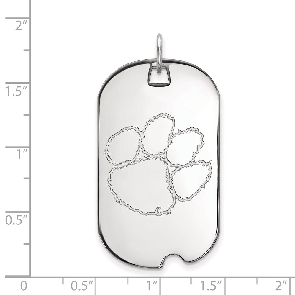 Sterling Silver Rhodium Plated Logoart Clemson University Tiger Paw Large Dog Tag Pendant