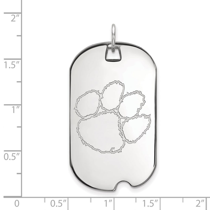 Sterling Silver Rhodium Plated Logoart Clemson University Tiger Paw Large Dog Tag Pendant