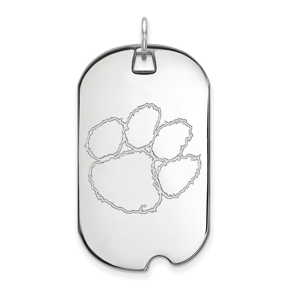Sterling Silver Rhodium Plated Logoart Clemson University Tiger Paw Large Dog Tag Pendant