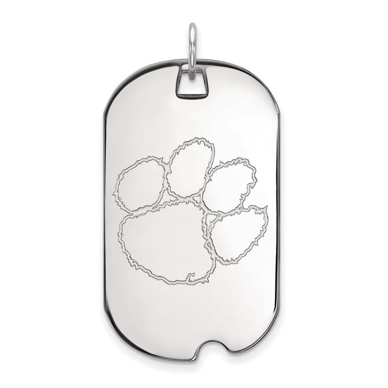 Sterling Silver Rhodium Plated Logoart Clemson University Tiger Paw Large Dog Tag Pendant