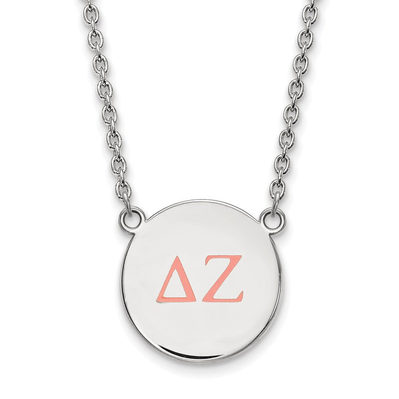 Sterling Silver Rhodium Plated Logoart Delta Zeta Sorority Greek Letters Large Color Enamel Pendant 18 Inch Necklace