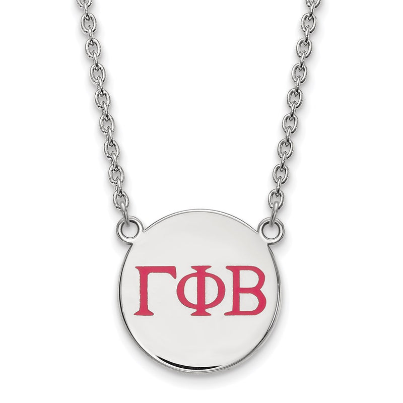 Sterling Silver Rhodium Plated Logoart Gamma Phi Beta Sorority Greek Letters Large Color Enamel Pendant 18 Inch Necklace