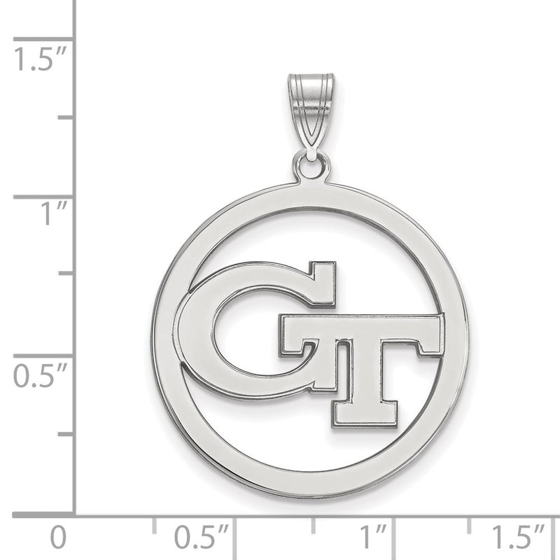 Sterling Silver Rhodium Plated Logoart Georgia Institute Of Technology G T Extra Large Circle Pendant