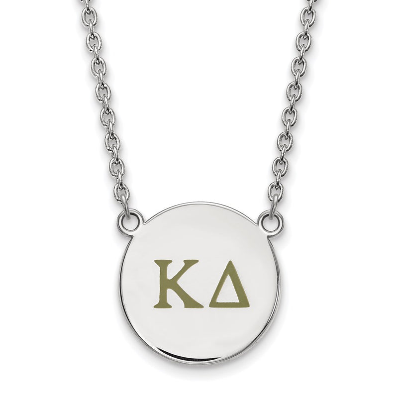Sterling Silver Rhodium Plated Logoart Kappa Delta Sorority Greek Letters Large Color Enamel Pendant 18 Inch Necklace