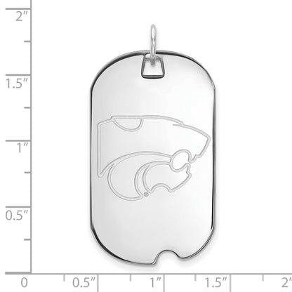 Sterling Silver Rhodium Plated Logoart Kansas State University Wildcat Large Dog Tag Pendant