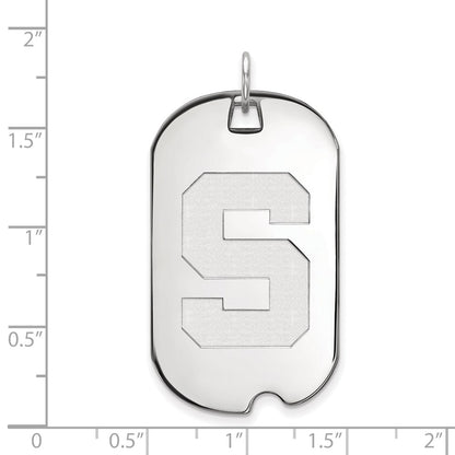 14K White Gold Logoart Michigan State University Letter S Large Dog Tag Pendant
