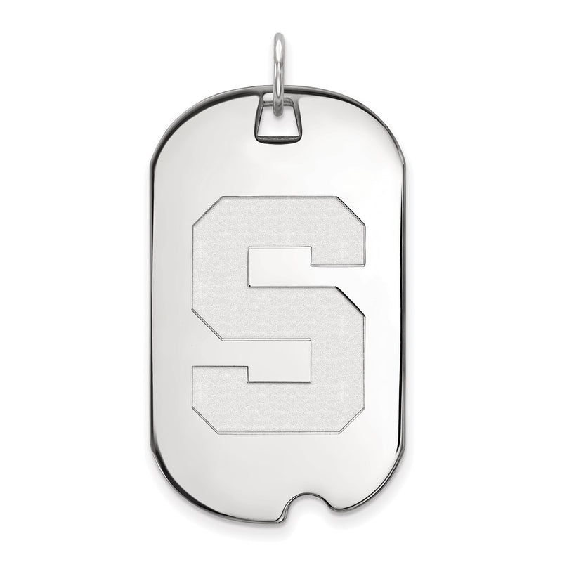 10K White Gold Logoart Michigan State University Letter S Large Dog Tag Pendant