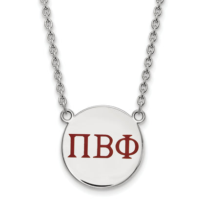 Sterling Silver Rhodium Plated Logoart Pi Beta Phi Sorority Greek Letters Large Color Enamel Pendant 18 Inch Necklace