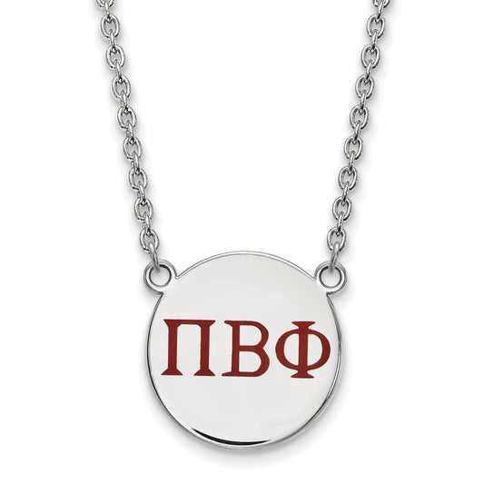 Sterling Silver Rhodium Plated Logoart Pi Beta Phi Sorority Greek Letters Large Color Enamel Pendant 18 Inch Necklace